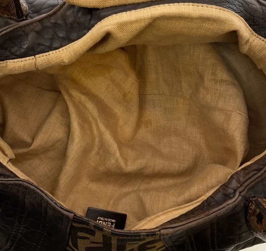 FENDI Spy Bag Zucca Canvas Leather Handbag Tote Shoulder Bag Dark Brown Auth - Image 3 of 4