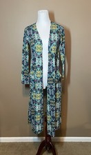 Lularoe Sarah Cardigan Duster Green Geometric Print Size XS Pockets