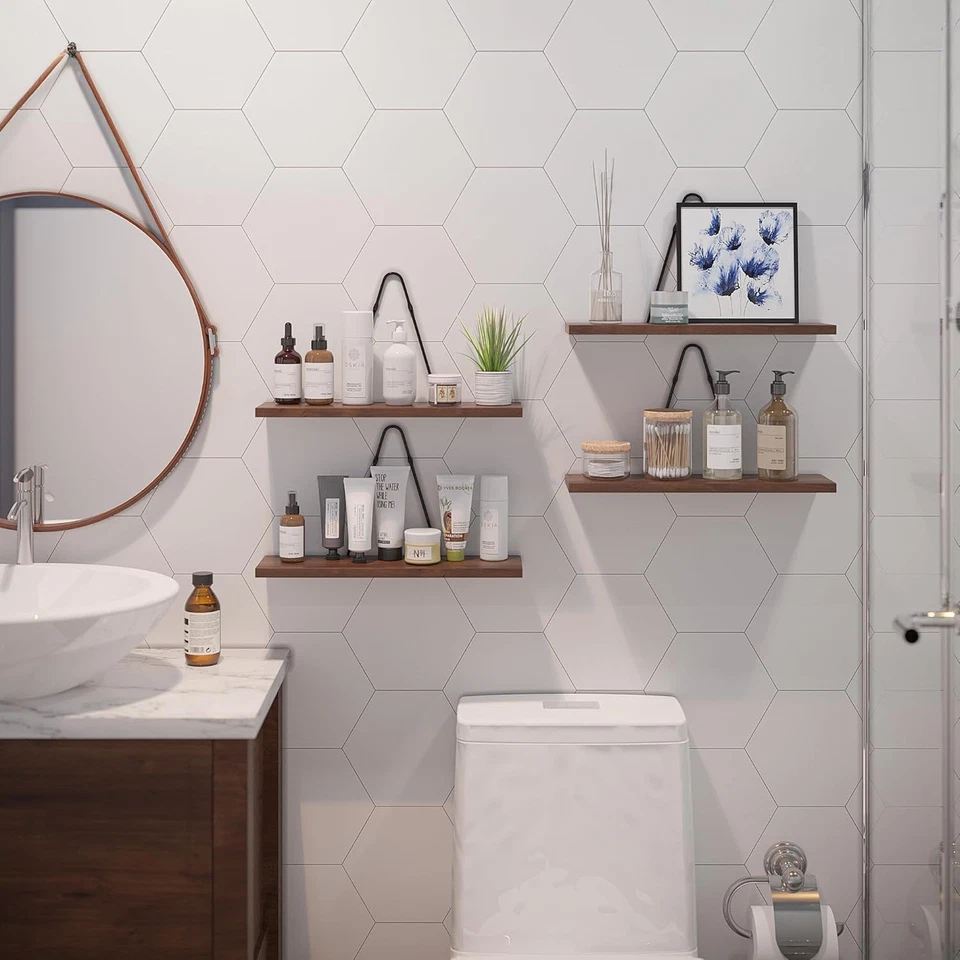 Rustic State Moma Wall Mounted Narrow Decorative Floating Shelves 4, Walnut  - Image 4 of 4