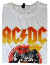 Romwe AC/DC Men's Short Sleeve White "For Those About To Rock"  T-Shirt Size L