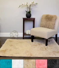 Plush Faux Fur Shag  Solid Color Rectangle Floor Area Rug 4' x 5'