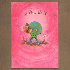 Unused Vintage A Sunshine Card GET WELL SOON Card, Girl Carry Whole World Globe