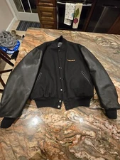 Vintage America Online AOL 90s Employee Varsity Leather Jacket Black Size XL