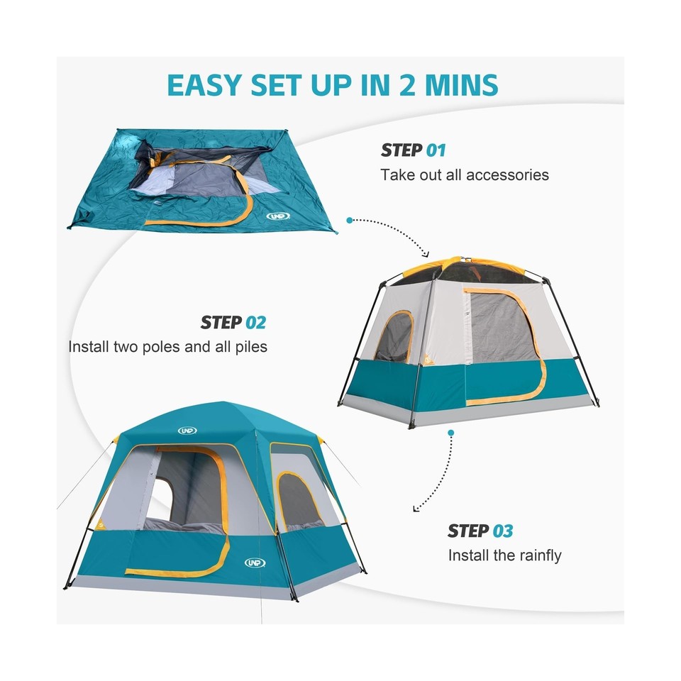 UNP 4-Person Tent, Portable Cabin Tent, Camping Tent 4-Person Easy Set