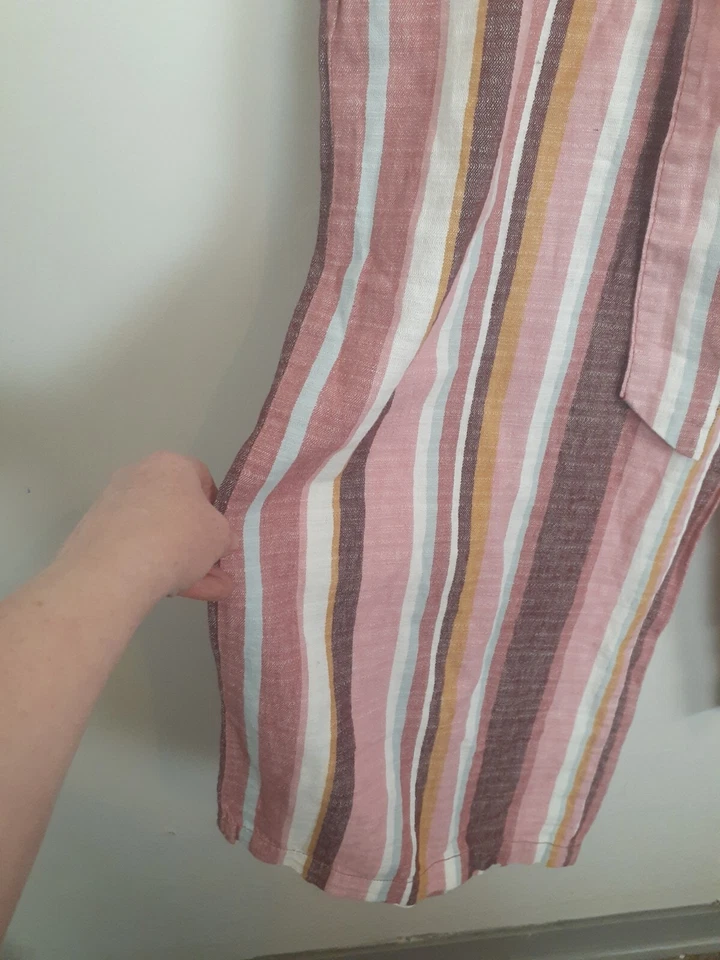 A.n.a. Pantalones de pierna ancha talla M bolsa de papel cintura mezcla de lino rosa rayas bolsillos boho Foto 4 de 4