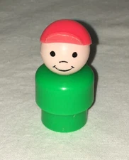 Vintage Fisher Price Little People Green Boy Red Cap Hat Rare 1988
