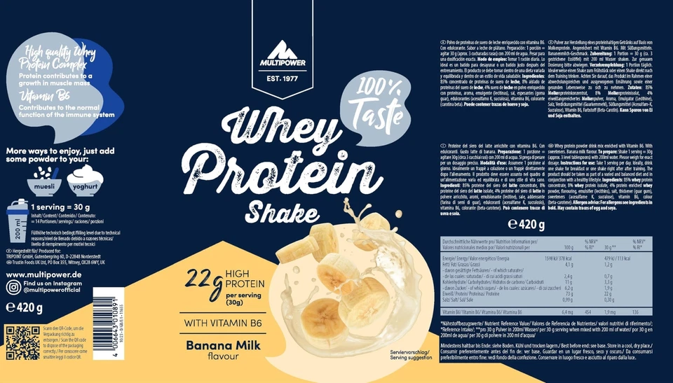 Whey Protein Shake Pulver 420g Protein Pulver mit Banana Milk Geschmack und V... - Bild 2 von 4