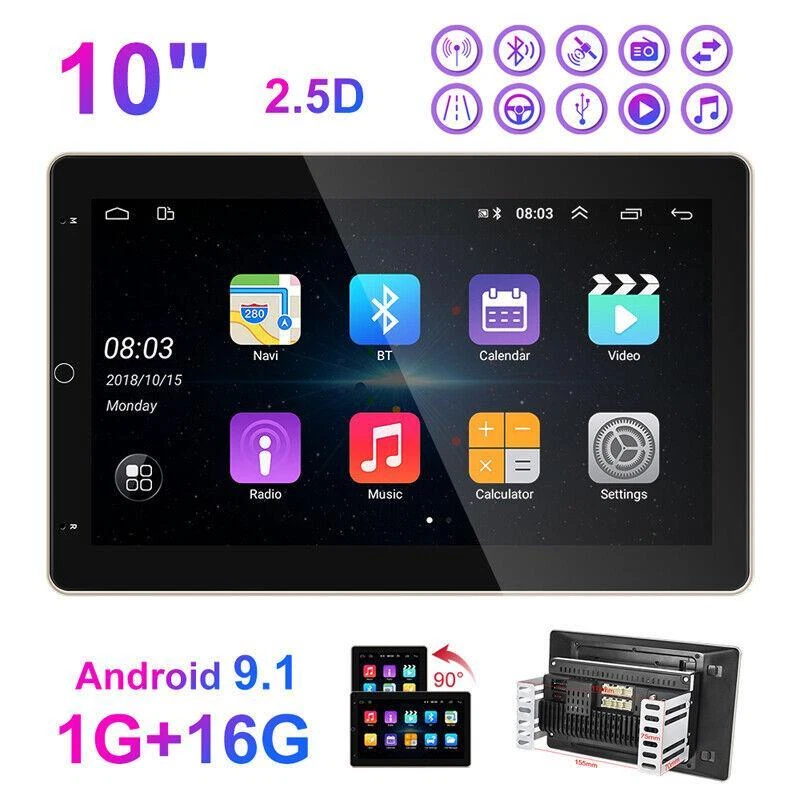 Radio 2 Din Android 9.1 10" 1+16G 4 CoreCar GPS Stereo Navi MP5 Player WiFi IOS — 第 2/4 张图片