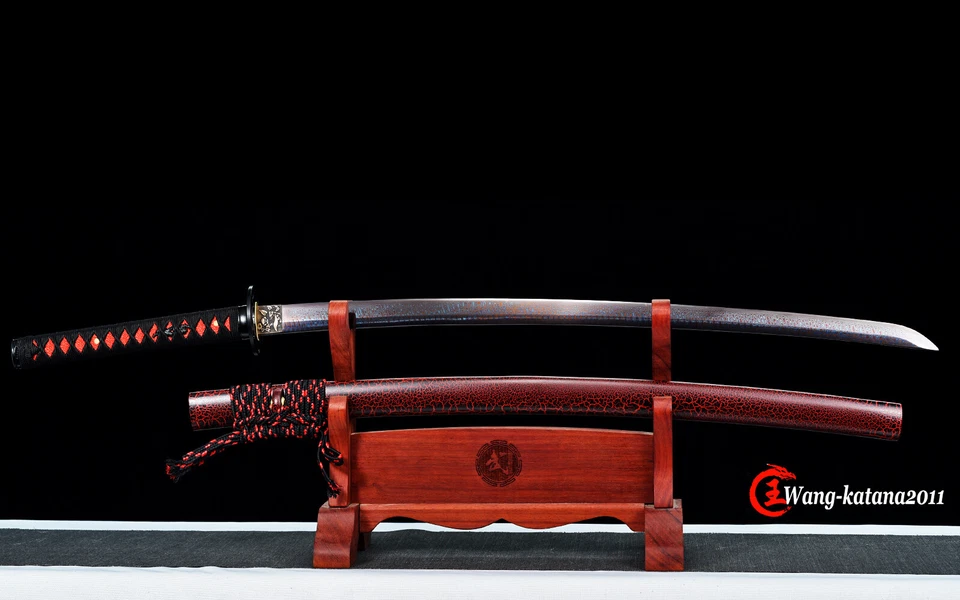 Unique Red & Blue Sharp Japanese Samurai Katana Sword Damascus 1095 Folded Steel - Image 2 of 4