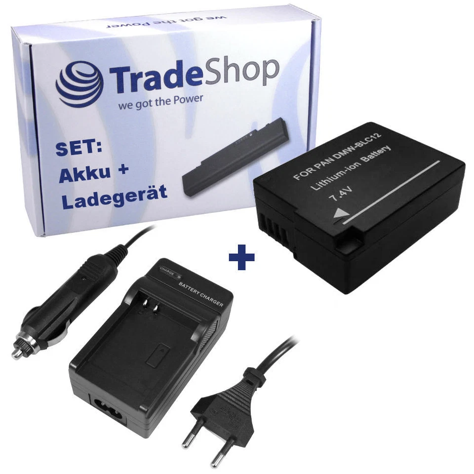 TRADE-SHOP AKKU 1250mAh + LADEGERÄT für Panasonic Lumix DMW BLC12 BLC12E BLC12PP DMC-GH2