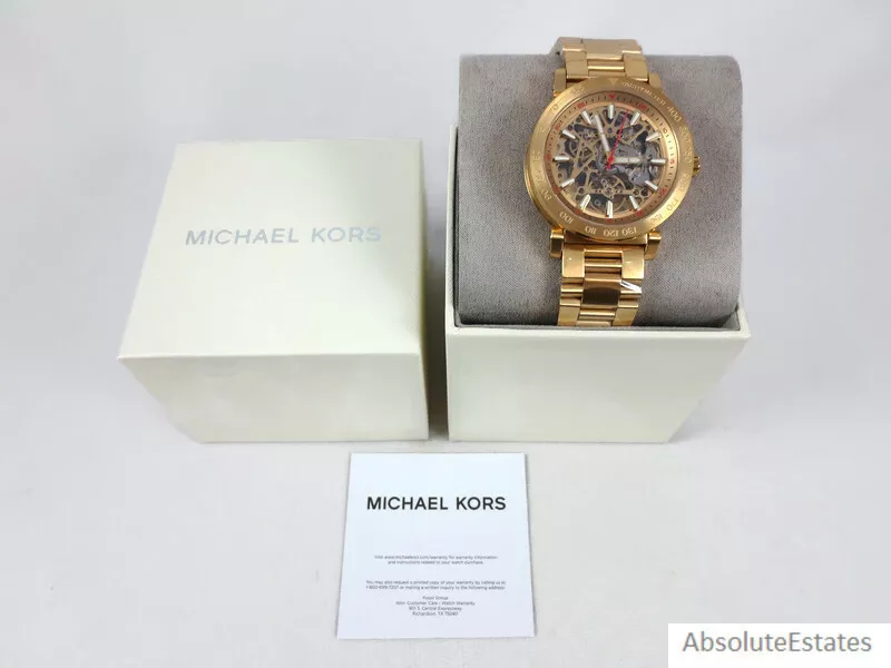 NEW Michael Kors Greer Gold Mens Automatic Skeleton Watch MK9035 