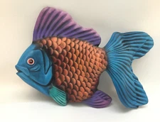 Tonala Mexican Pottery Wall Fish 3D Colorful 10 1/2”