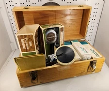 OLD WOOD BOX Full of Label Makers & Tape Vintage Apsco TE90-AB Embosser & More!