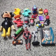 Large Toy Box Junk Drawer Lot Of Misc. Toys Old Mickey Tsum Tsum Dan Marino Spid