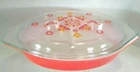 Vintage 1971-74 Pyrex Friendship1 1/2 QT Divided Dish with clear decorated Lid