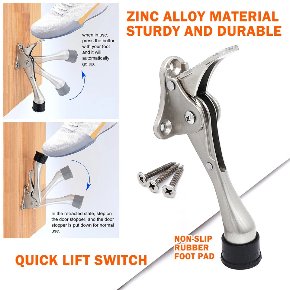 Tapón de puerta abatible aleación de zinc palanca accionada por pies tope de puerta goma antideslizante Foto 3 de 4