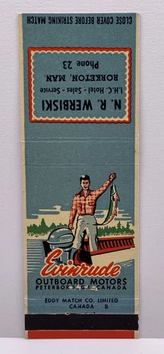 Evinrude Outboard Motors, Rorketon, Manitoba., Matchbook Cover