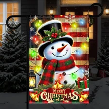 12 x 18 Inches Lighted Snowman Garden Flag Decorations - Double-Sided Vertical C