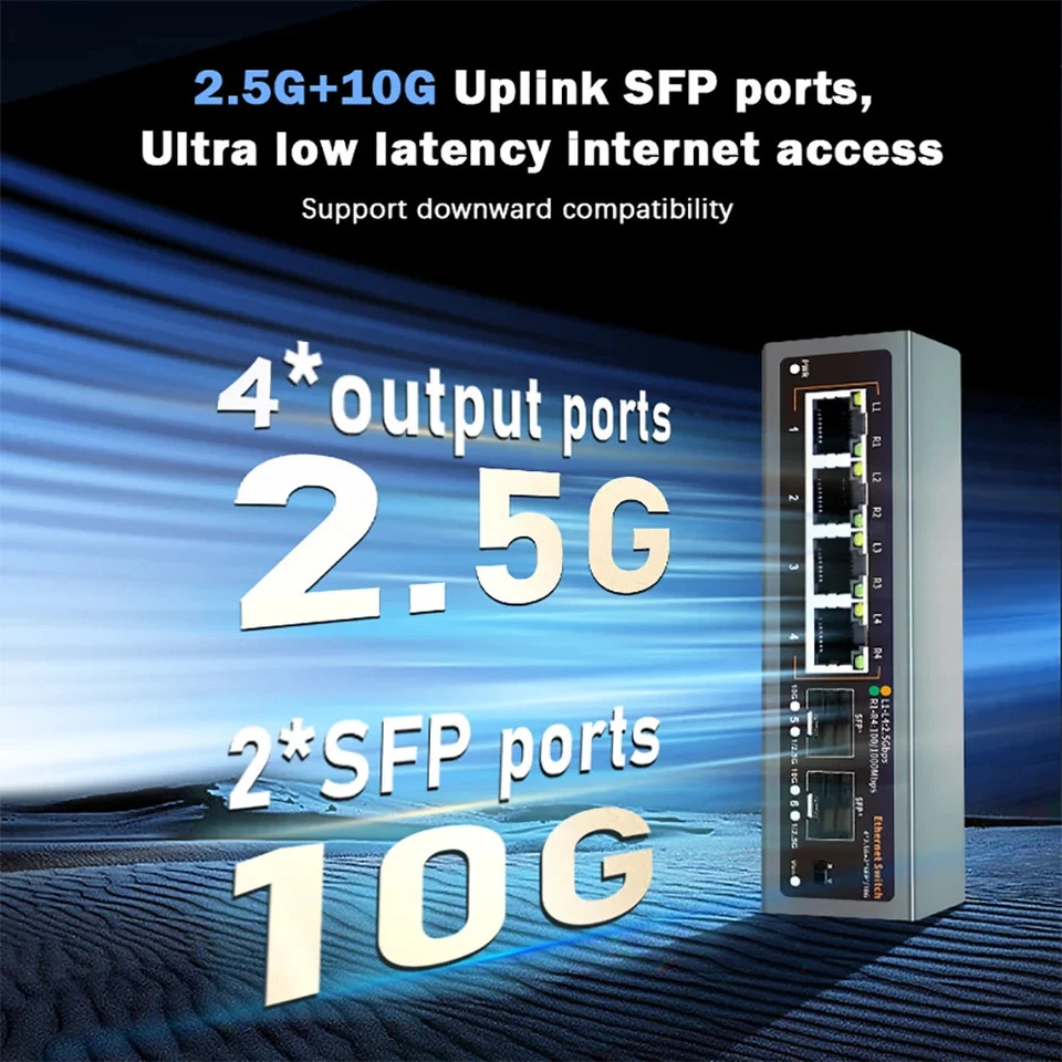 2.5Gbps Network Switch 4+2 Port 2500Mbps Ethernet Switcher 2 Port 10G SFP+ Slot - Image 2 of 4