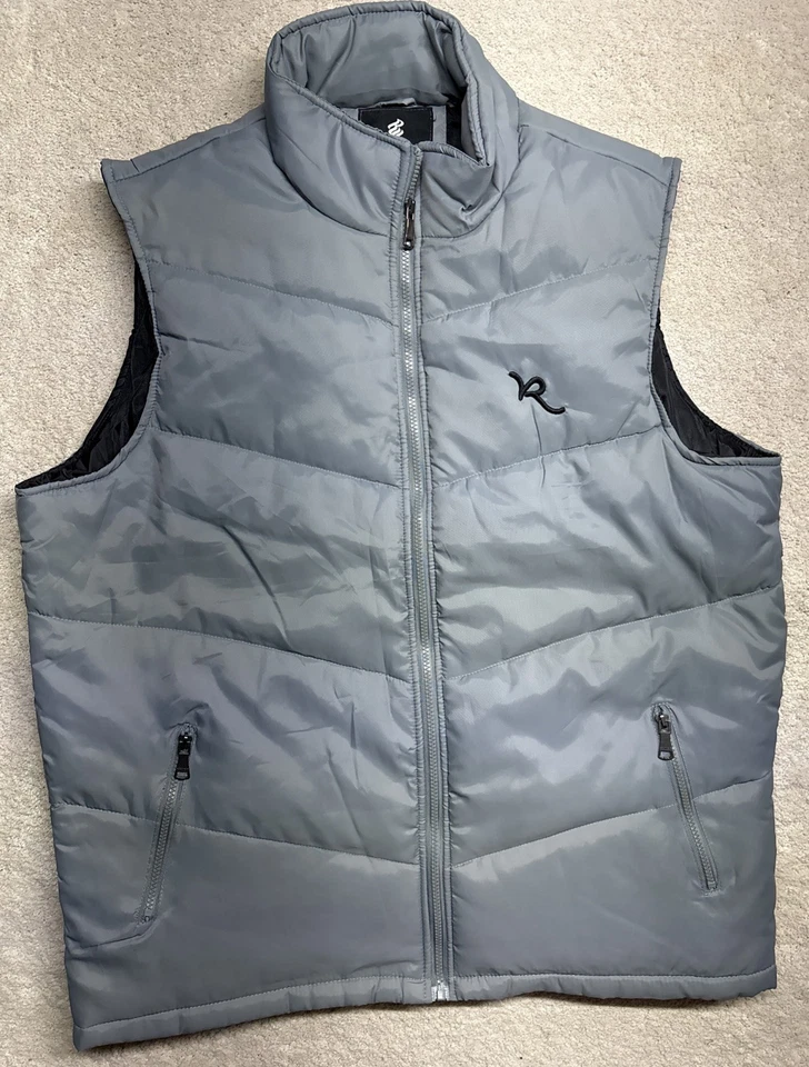 Y2K Streetwear Rocawear 背心全拉链带拉链口袋 Puffer 复古嘻哈男式 2XL — 第 2/4 张图片