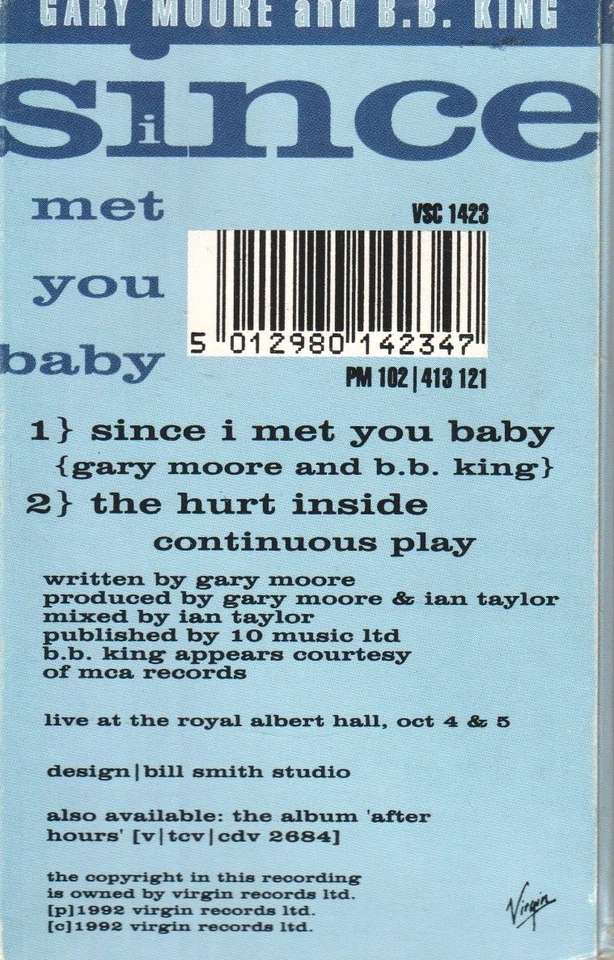 Gary Moore and B.b.king Since I Met You Baby cassette UK Virgin 1992 cassette - Image 2 of 2