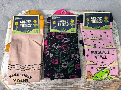 Groovy Things Socks Womans Calf One Size Lot Of Three Compression 15-20 MMHG