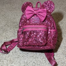 Loungefly Disney Parks Minnie Mouse Pink Sequin Mini Backpack with Bow