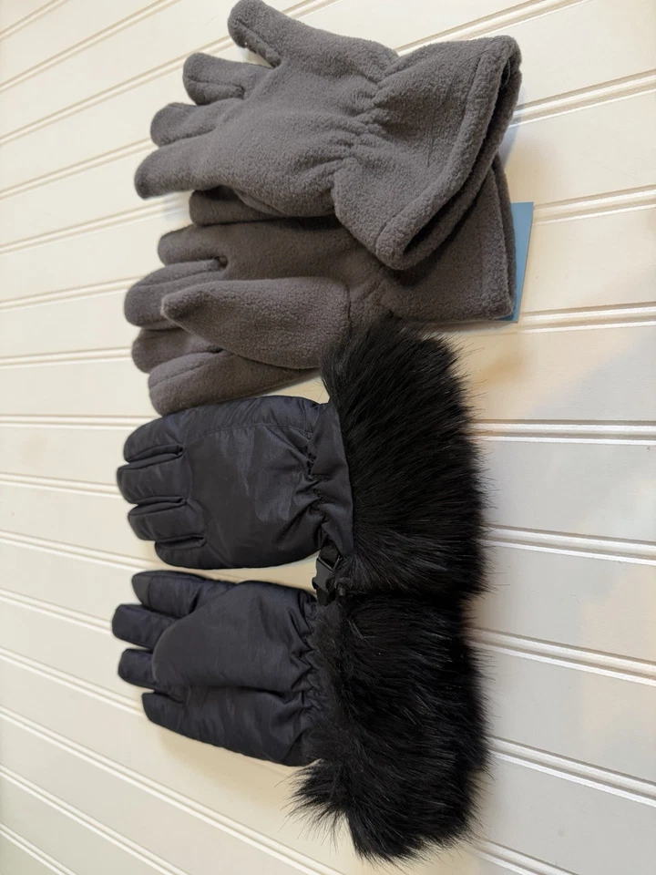 女士冬季手套套装全新均码冬季灰色 | 黑色毛皮舒适 — 第 3/4 张图片