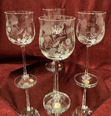 NEW Handmade Etched 8  Wine Goblets Made In Romania - Set of 4