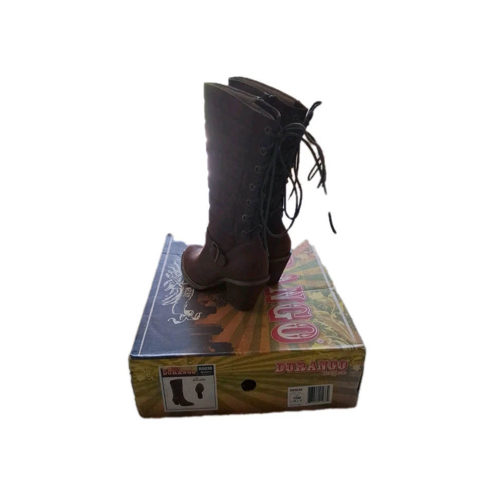 Durango Brown Leather Heeled Western Moto Boots Side Zip Womens Size 10 M New - Image 3 of 4