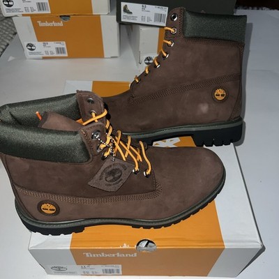 Timberland Men's 6'' Premium Waterproof Boots Dark Brown Green Nubuck Sz 11.5 NEW