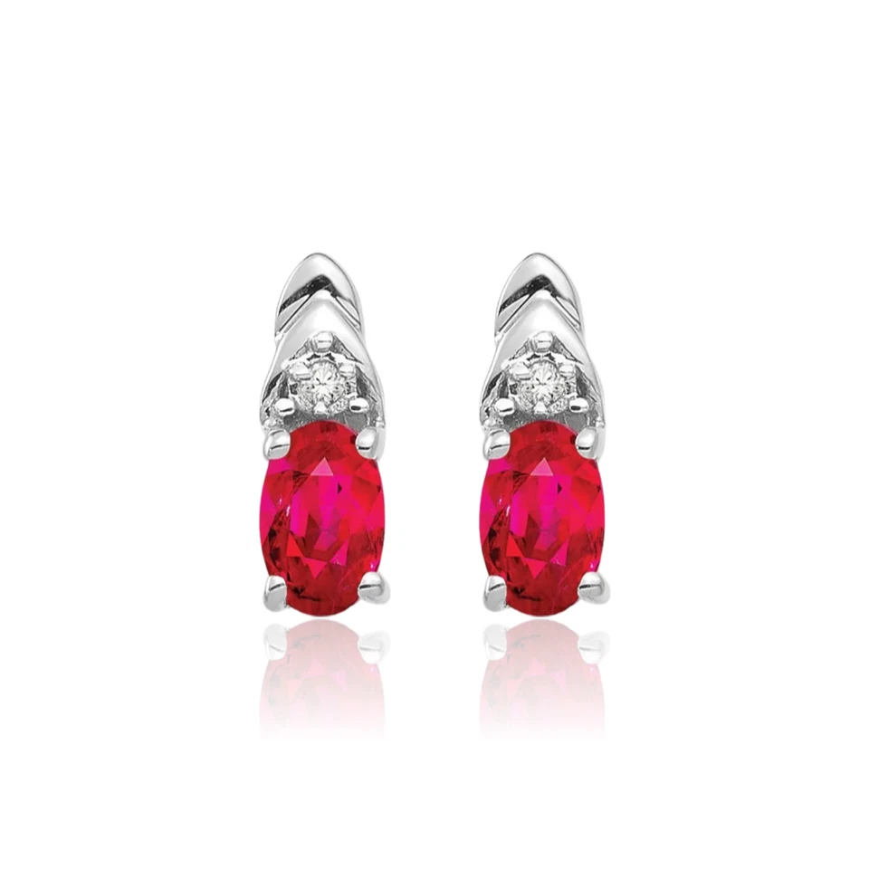 14K Solid White Gold Ruby Diamond Dangle Stud Earrings - Image 2 of 4