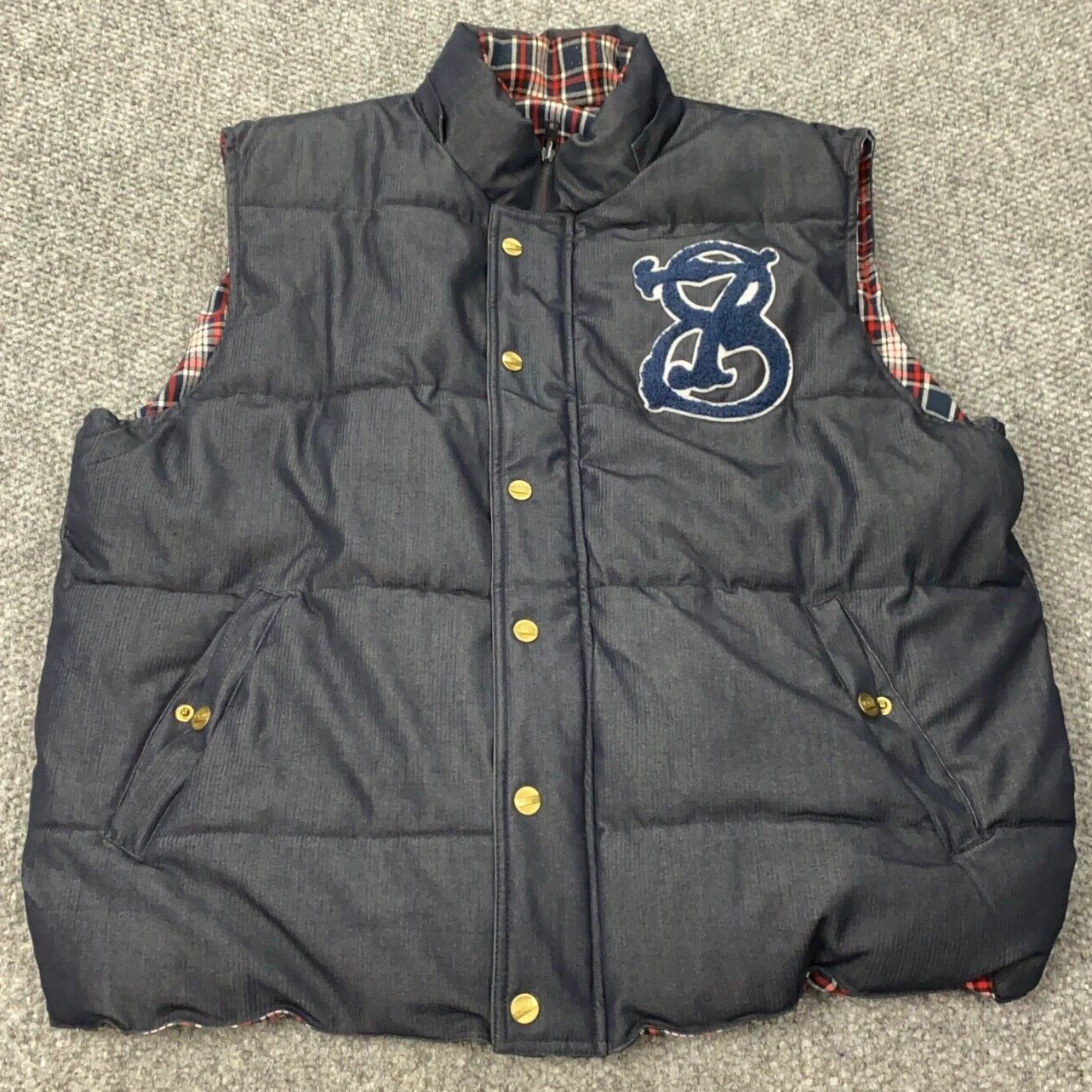 Vintage Eight 732 Vest Mens XL Blue/Plaid Reversible Winter Outdoors Trucker