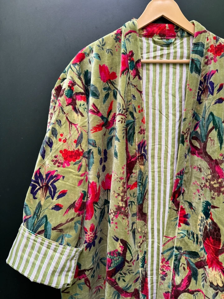 Women Wear Cotton Velvet robe, Velvet Kimono Robes, Morning Tea Velvet Coat, Bri - Image 3 of 4