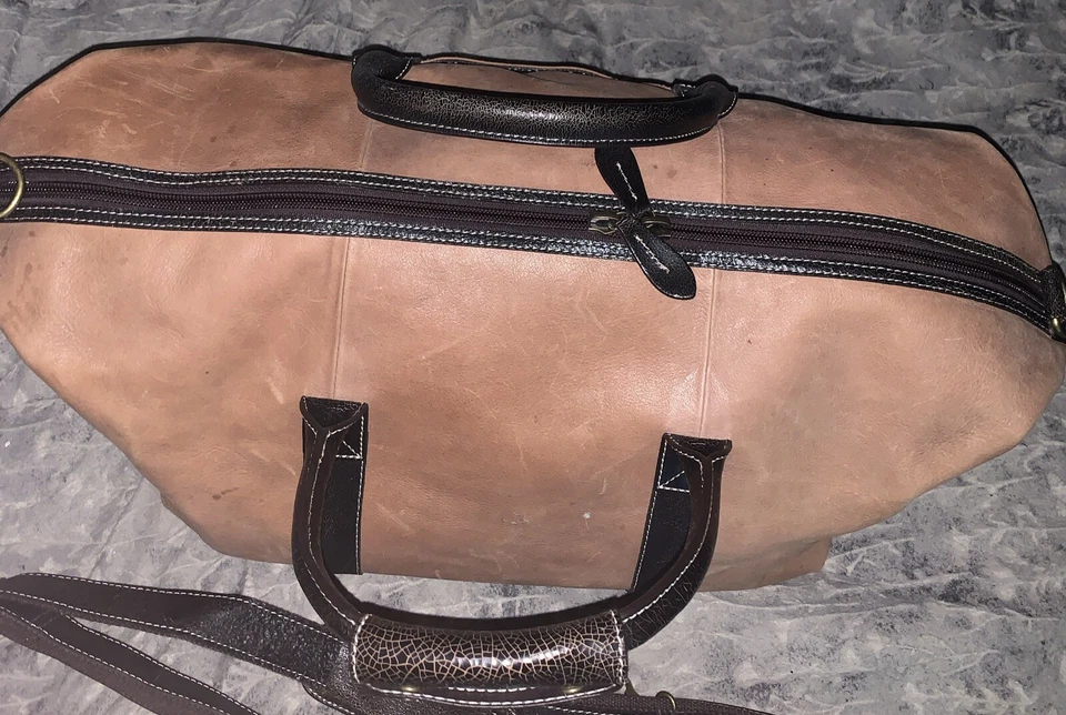 Винтажная дорожная сумка Timberland Weekender коричневая с черной кожаной ручной кладью - Изображение 3 из 4