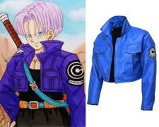 Future Trunks Capsule Corp Blue Leather Crop Jacket Cosplay Costume Dragon BallZ