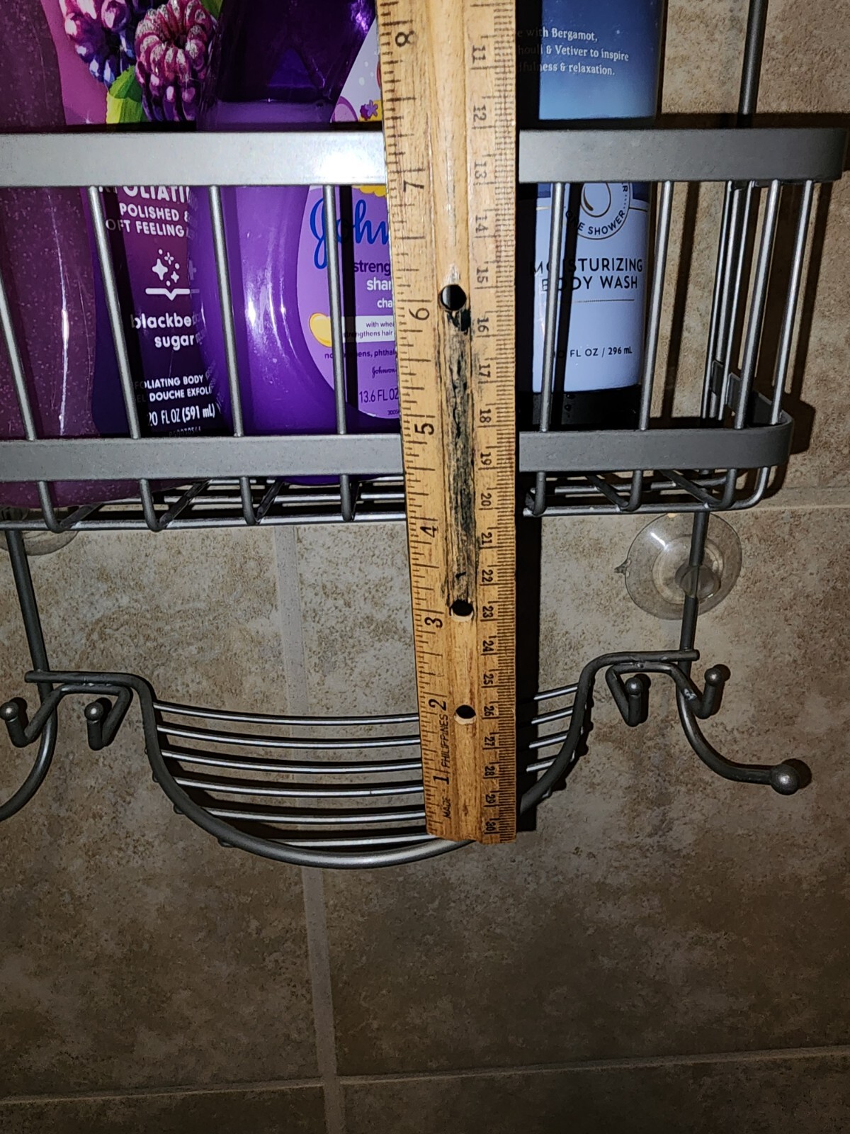 Over The Shower Shower Caddy Brushed Nickel Metal Rack Organizer Hooks 9.5 x 23