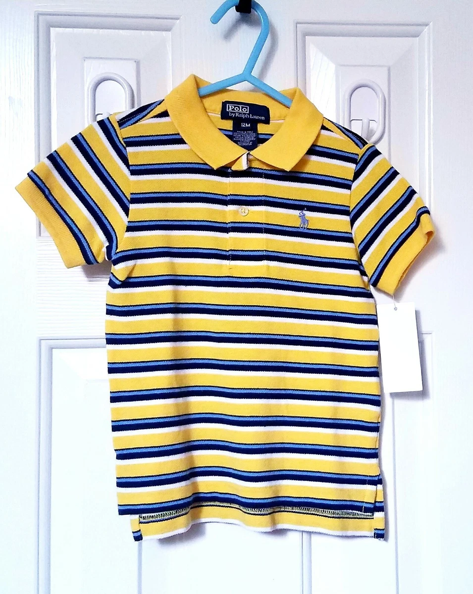 NWT Polo Ralph Lauren Baby Toddler Boys Shirt Yellow Navy Sz 12M