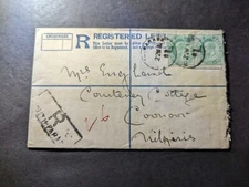 1909 Registered British India Cover to Coonoor Vilginis