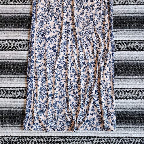 J. Jill Sz M Pet Long Maxi Side Slit Halter V-Neck Shift Dress Pink Blue Floral - Picture 3 of 9