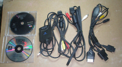 PLAYSTATION 2 TEKKEN 3, TENCHU discs with EYE TOY CAMERA CONSOL CONNECTOR CABLES