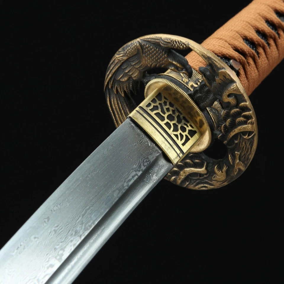 Katana Hecha a Mano Japonesa Damasco Hoja de Acero Plegada Arcilla Real Templada Hamon Foto 3 de 4