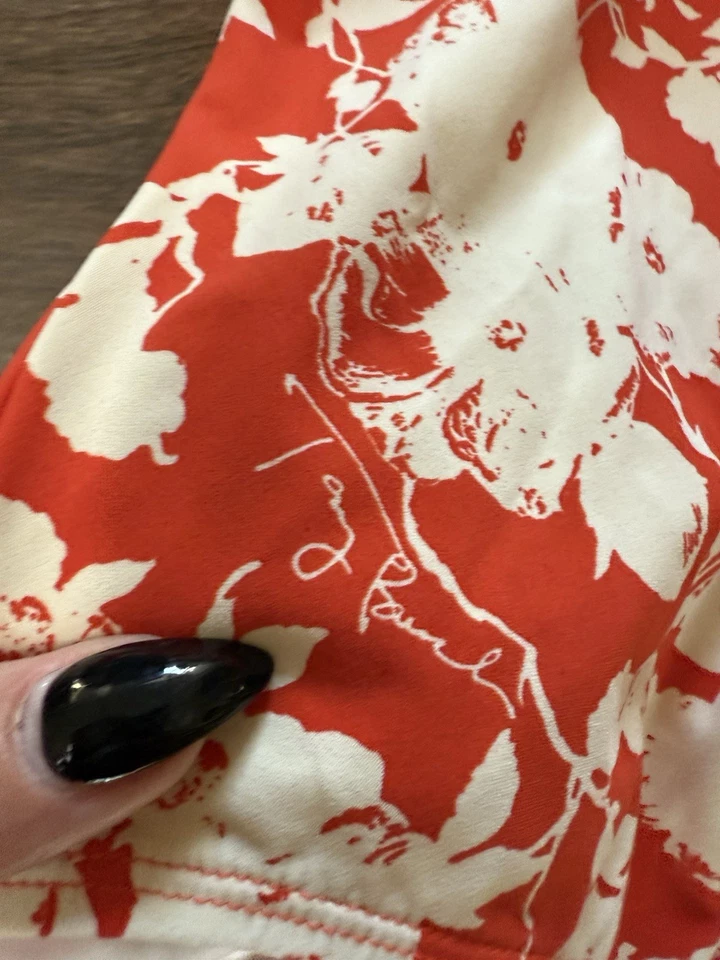 Tory Burch Swimsuit Medium Batik Orange Red Floral One Piece Small - Image 3 of 4