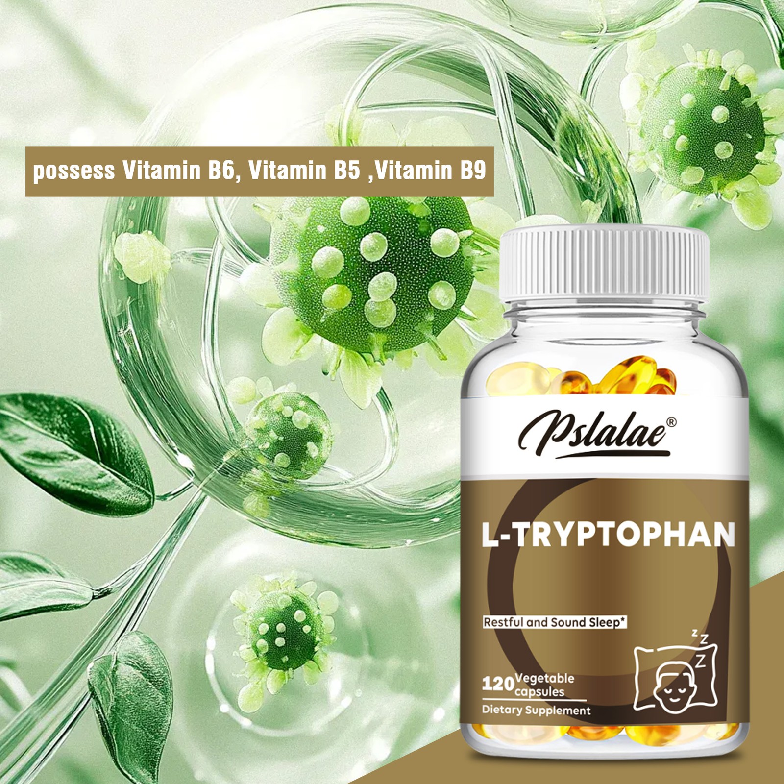 Pslalae L-Tryptophan Capsules, for Sleep Aid and Mood Relief - 120 Capsules