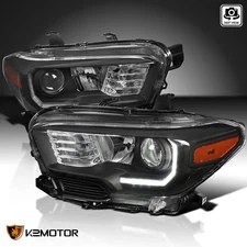 Fits 2016-2023 Toyota Tacoma LED Strip Black Projector Headlights Lamps LH+RH