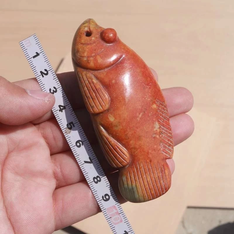 $500 SUPERB Chinese ANTIQUES Carved SUPER LARGE RED YELLOWJADE SALMON FISH 125g - Image 4 of 4