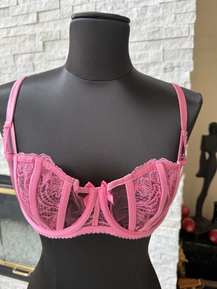 NUEVO CON ETIQUETAS CONJUNTO AGENTE PROVOCATEUR: SUJETADOR ROZLYN BALCONETTE 36D TANGA TALLA 4, TIRANTES ROSA Foto 3 de 4