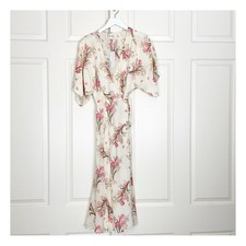 Reformation Karen Leila Floral S/S Wrap Midi Dress Cream Pink Viscose NWT Sz S