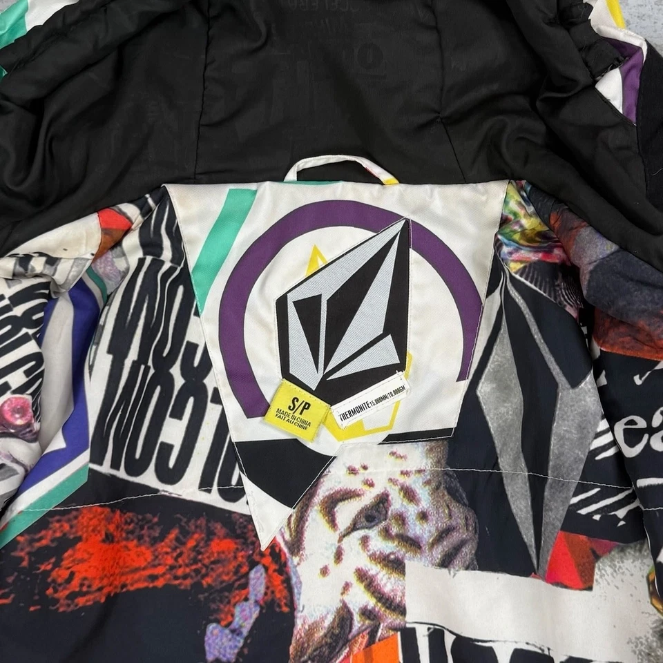 Vintage 90s Volcom Puffer Ski Jacket Mens S White Multicolor Full Zip Insulated - Image 4 of 4