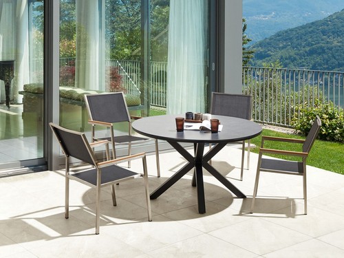 Gartenmöbel-Set für 4 Personen mit Tischplatte aus Aluminium, Edelstahl, Keramik - Bild 2 von 12